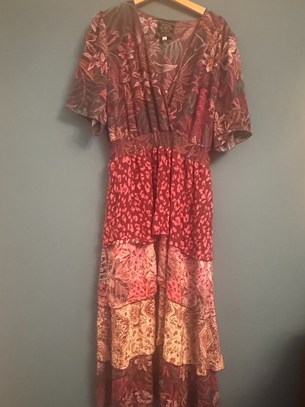 Johnny Was 100% Silk Tiered Patchwork Maxi Dress